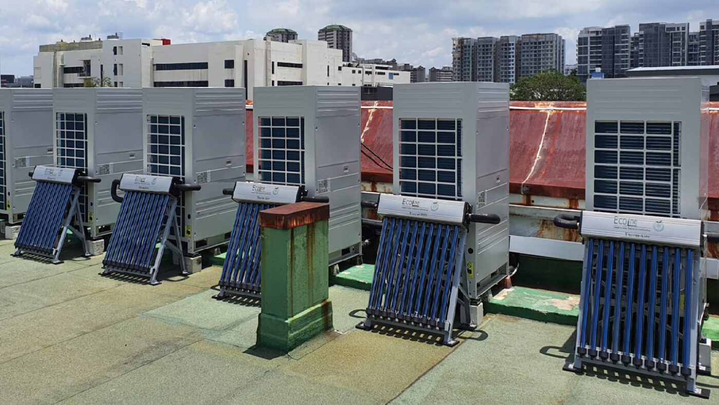 Rooftop condensing units paired with evacuated tube solar collectors